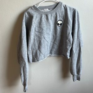 Brandy Melville cropped grey alien sweater